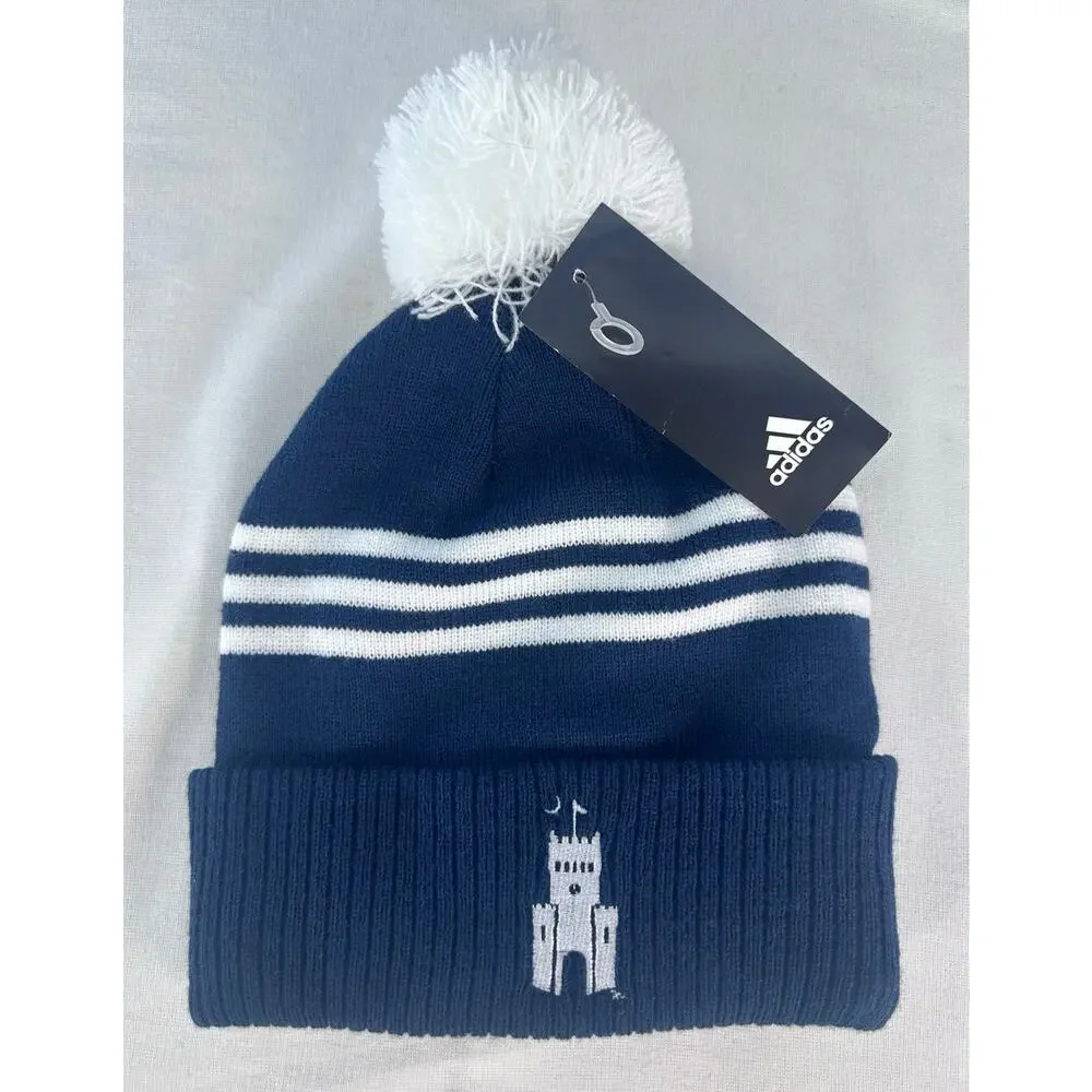 NWT Adidas Citadel College SC Navy Blue Winter Pom Pom Toboggan Hat Beanie